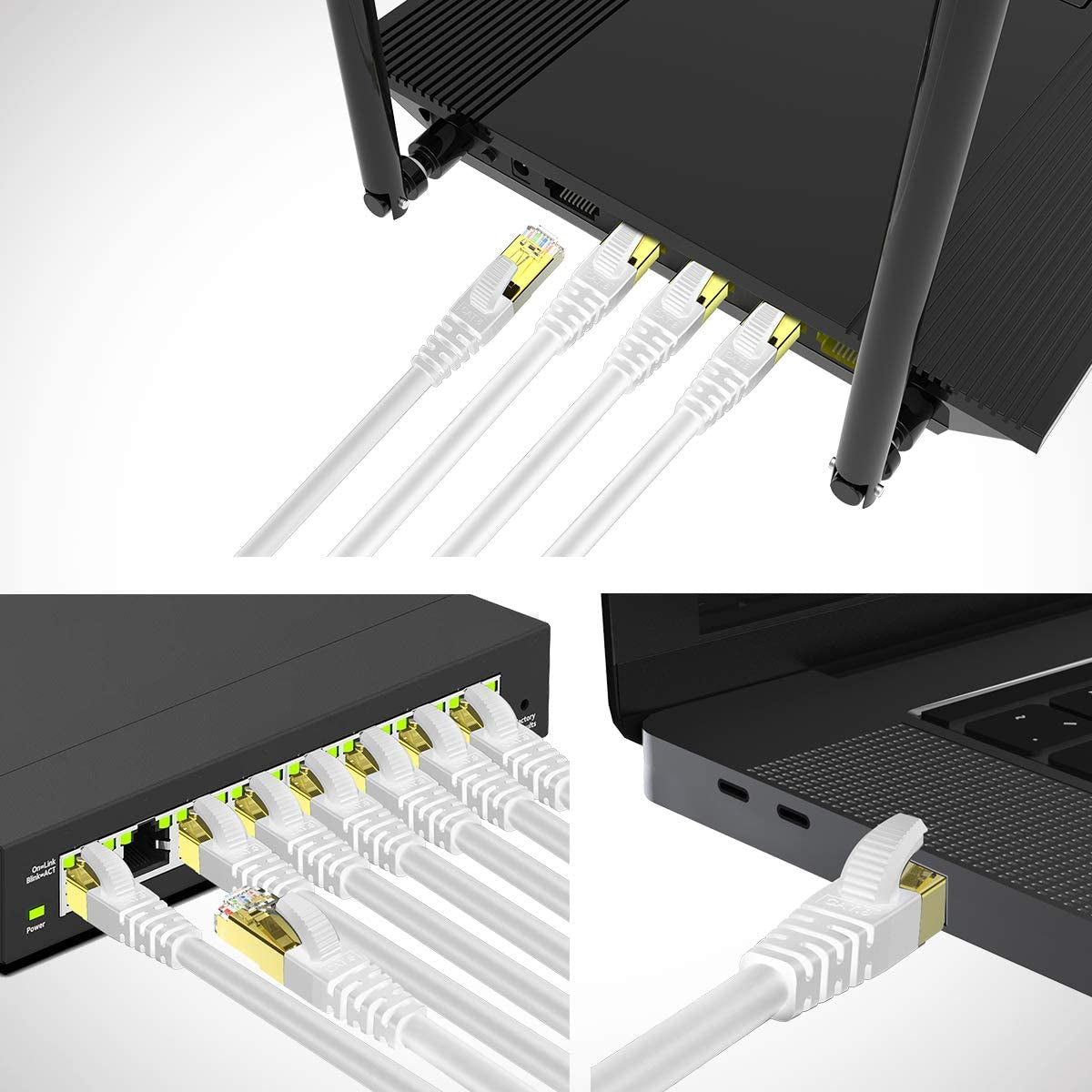 CAT 8 Ethernet Cable 3 FT, Cat8 Internet Cable 40Gbps with RJ45 Gold Plated Connector SFTP, High Speed Gaming LAN Patch Cable, Compatible with Cat5/Cat6/Cat7, White (White, 3FT 1 Pack)